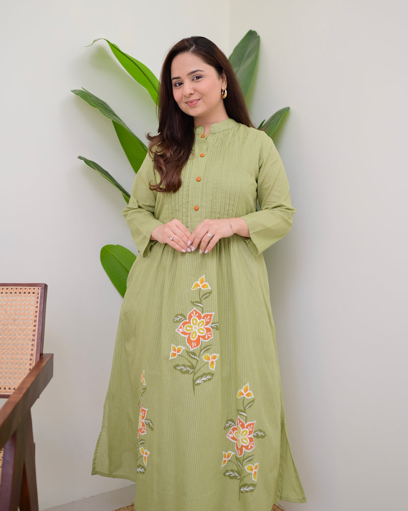 Olive Garden Pintex A Line Mul Cotton Kurta Set
