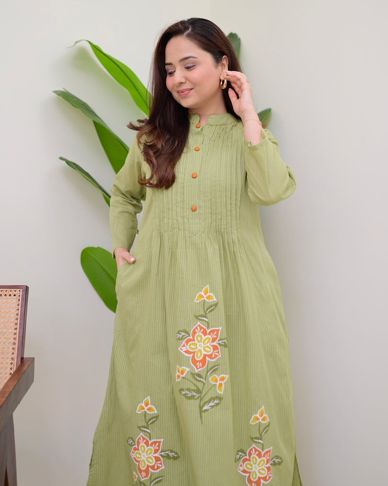 Olive Garden Pintex A Line Mul Cotton Kurta Set