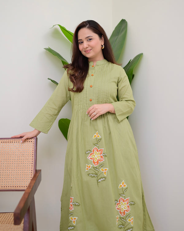 Olive Garden Pintex A Line Mul Cotton Kurta Set