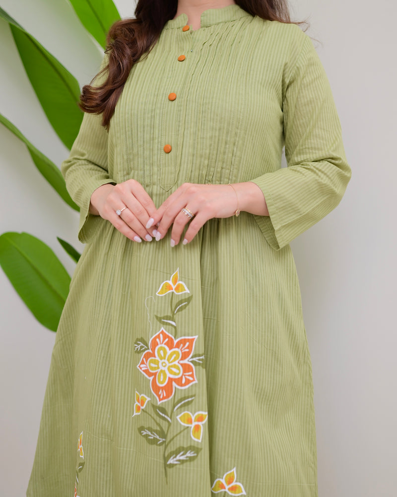 Olive Garden Pintex A Line Mul Cotton Kurta Set