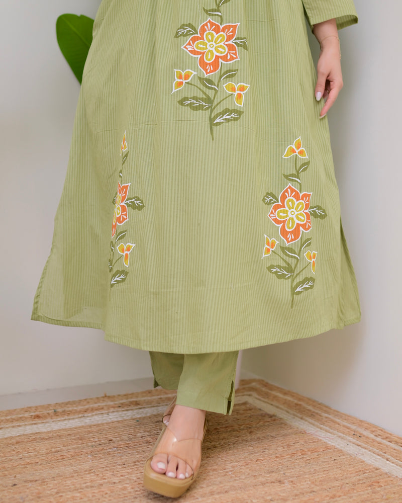 Olive Garden Pintex A Line Mul Cotton Kurta Set