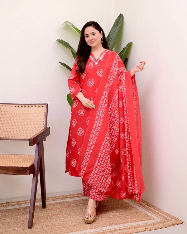Red Floral Cotton Suit
