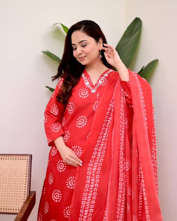 Red Floral Cotton Suit