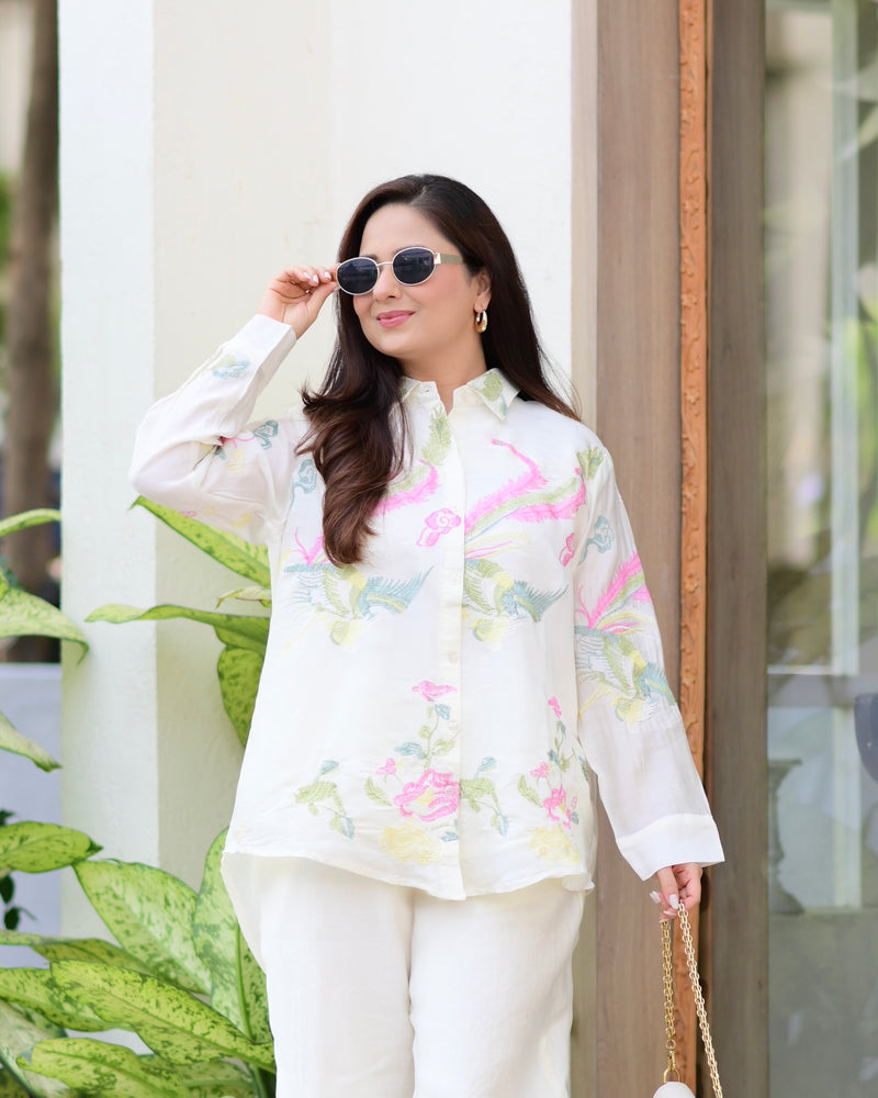 Ivory Roman Silk Threadwork Statement Co-ord