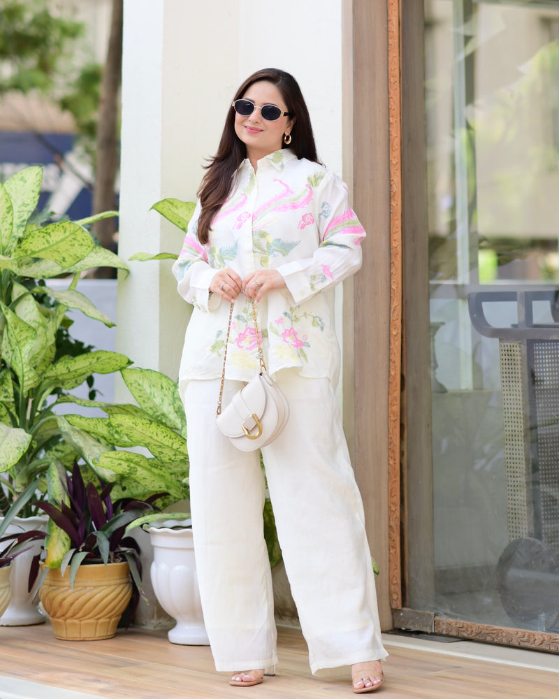 Ivory Roman Silk Threadwork Statement Co-ord