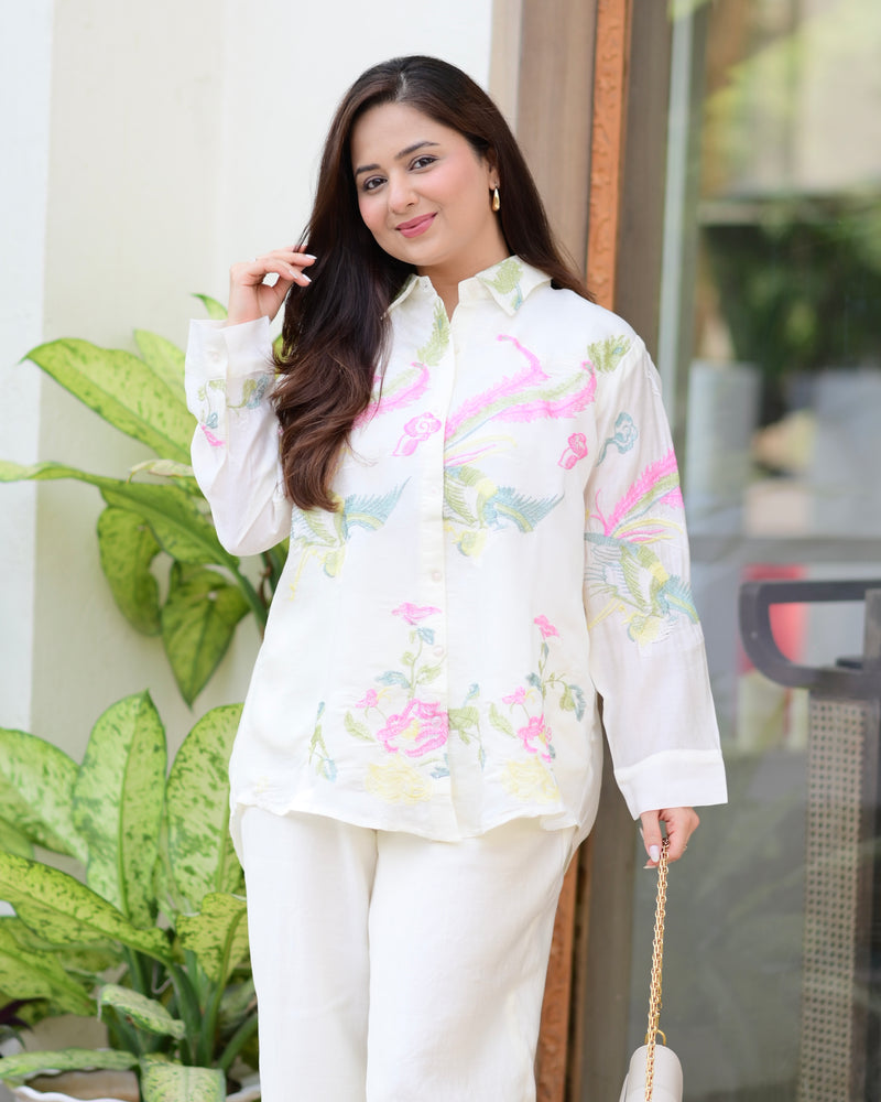 Ivory Roman Silk Threadwork Statement Co-ord
