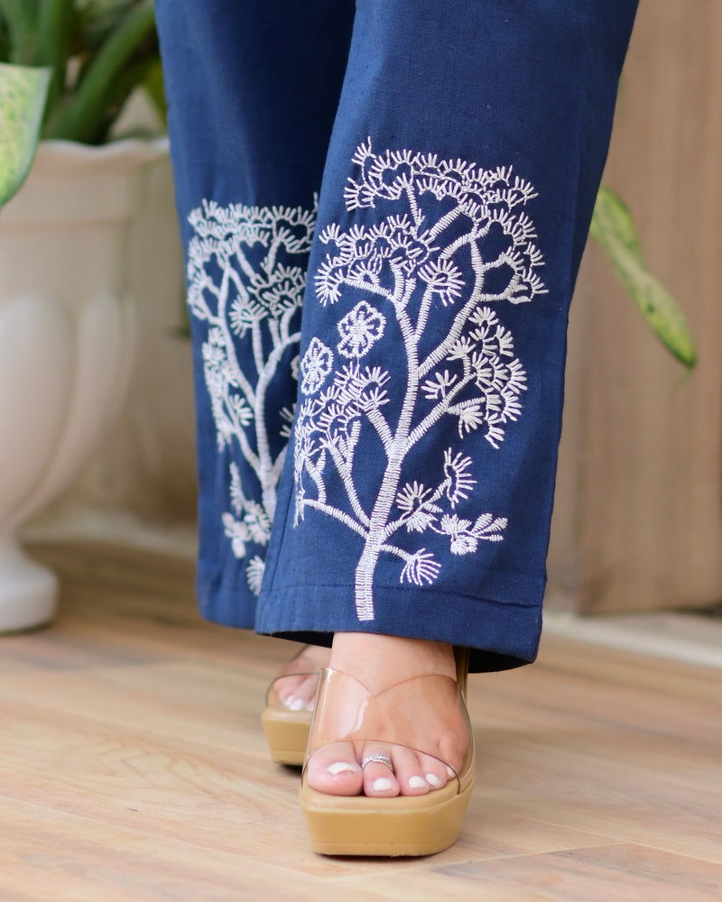 Navy Blue Threadwork Cotton Co-ord