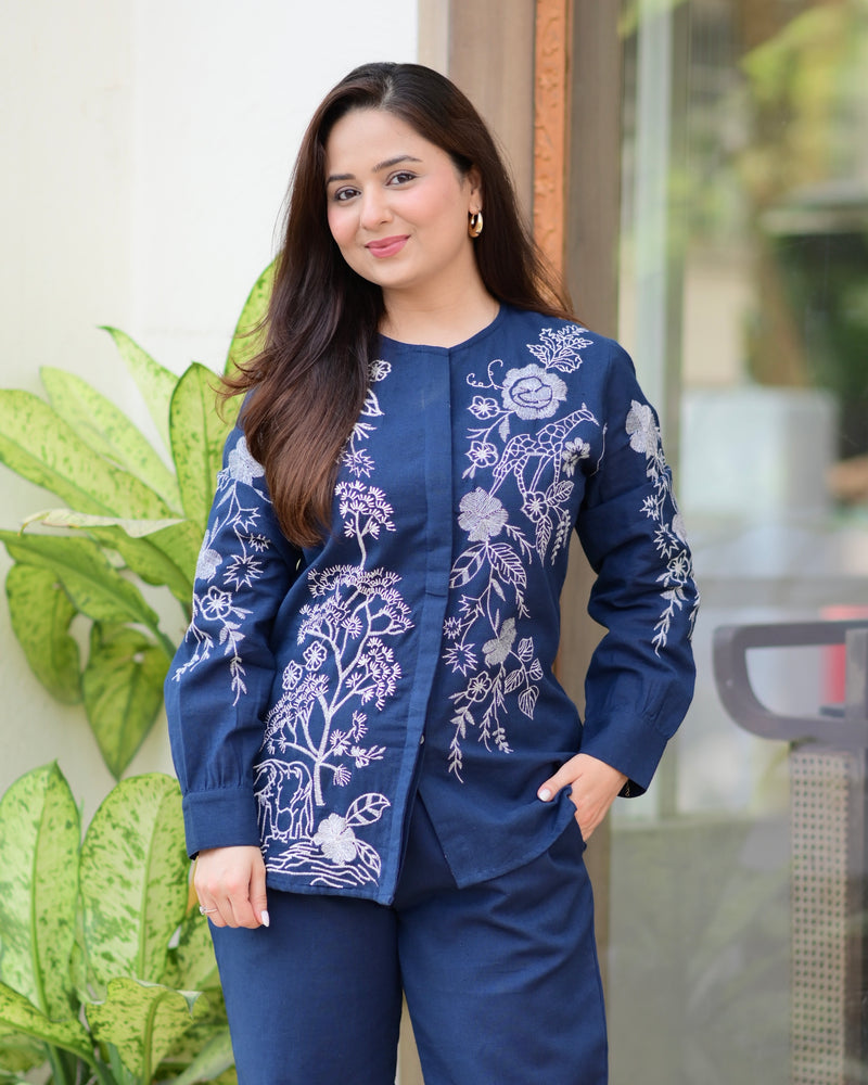 Navy Blue Threadwork Cotton Co-ord