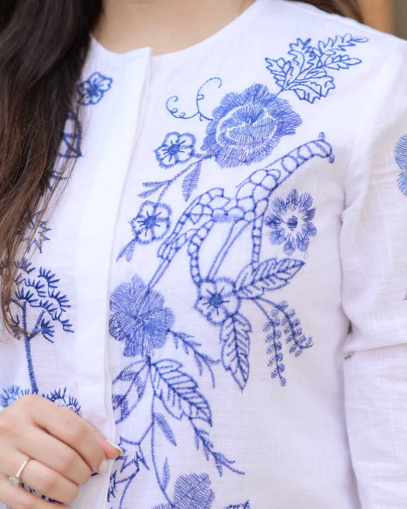 White Blue Threadwork Cotton Co-ord