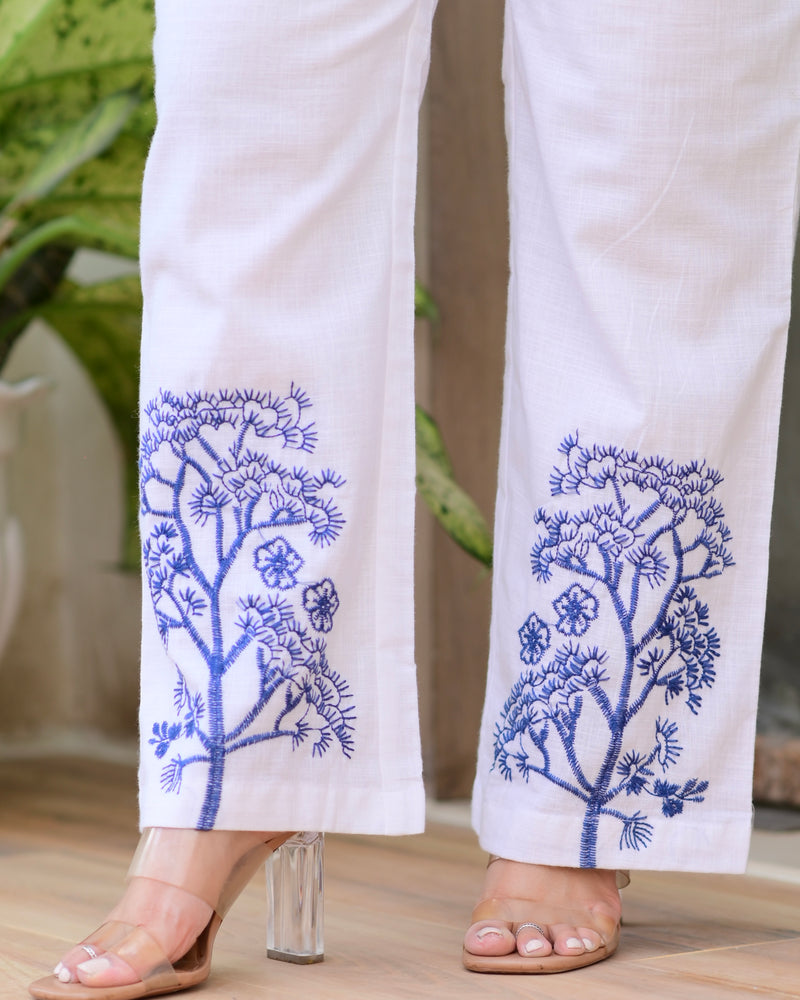 White Blue Threadwork Cotton Co-ord