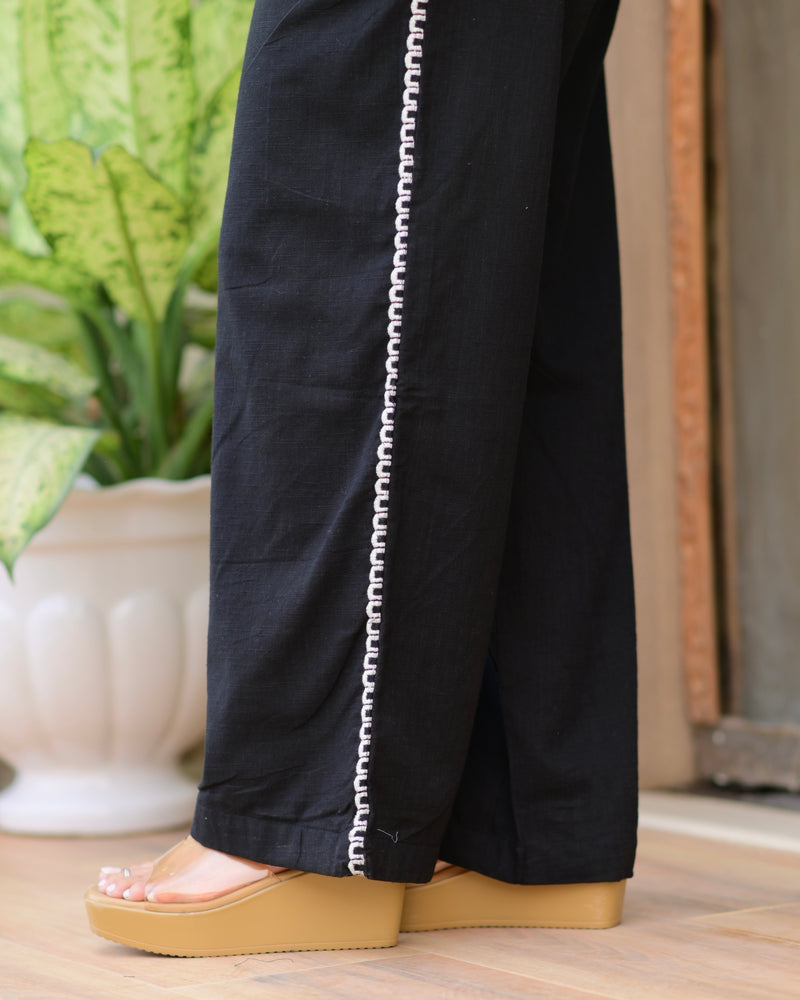 Black Threadwork Cotton Co-ord Set