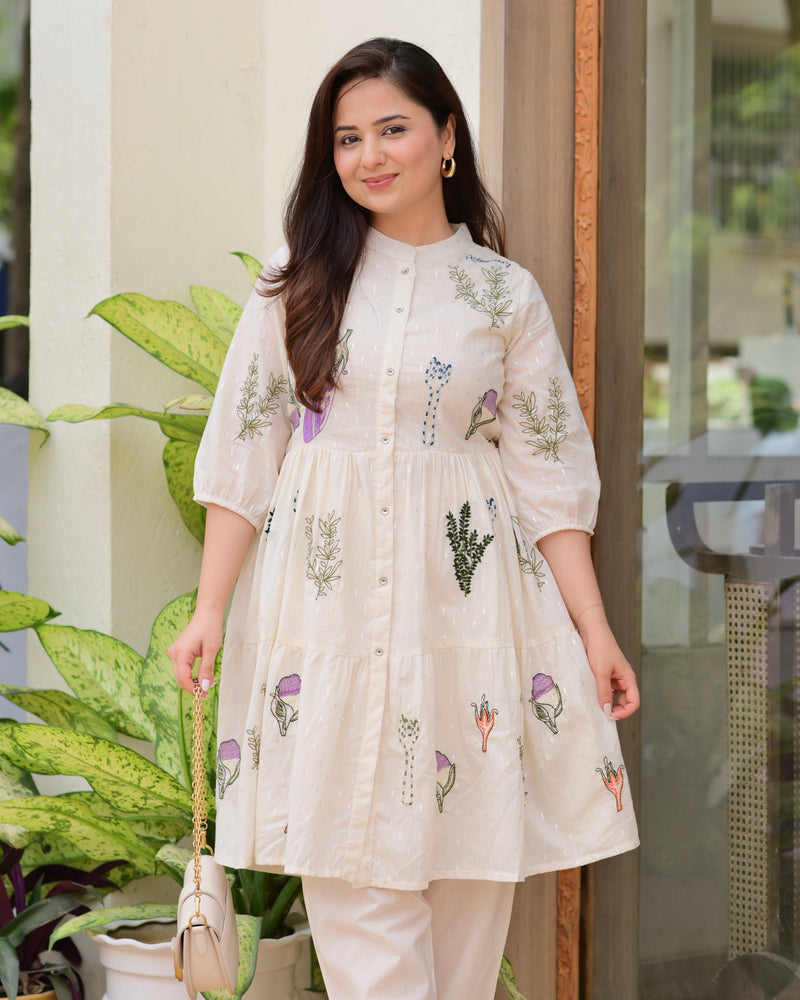 Ivory Rosemary Threadwork Cotton Co-ord Set