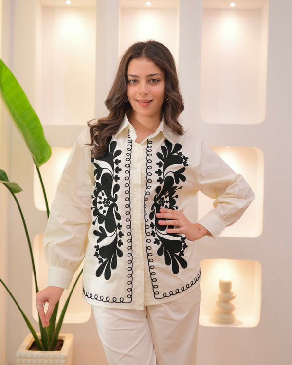 White Classic Threadwork Premium Cotton Co-ord