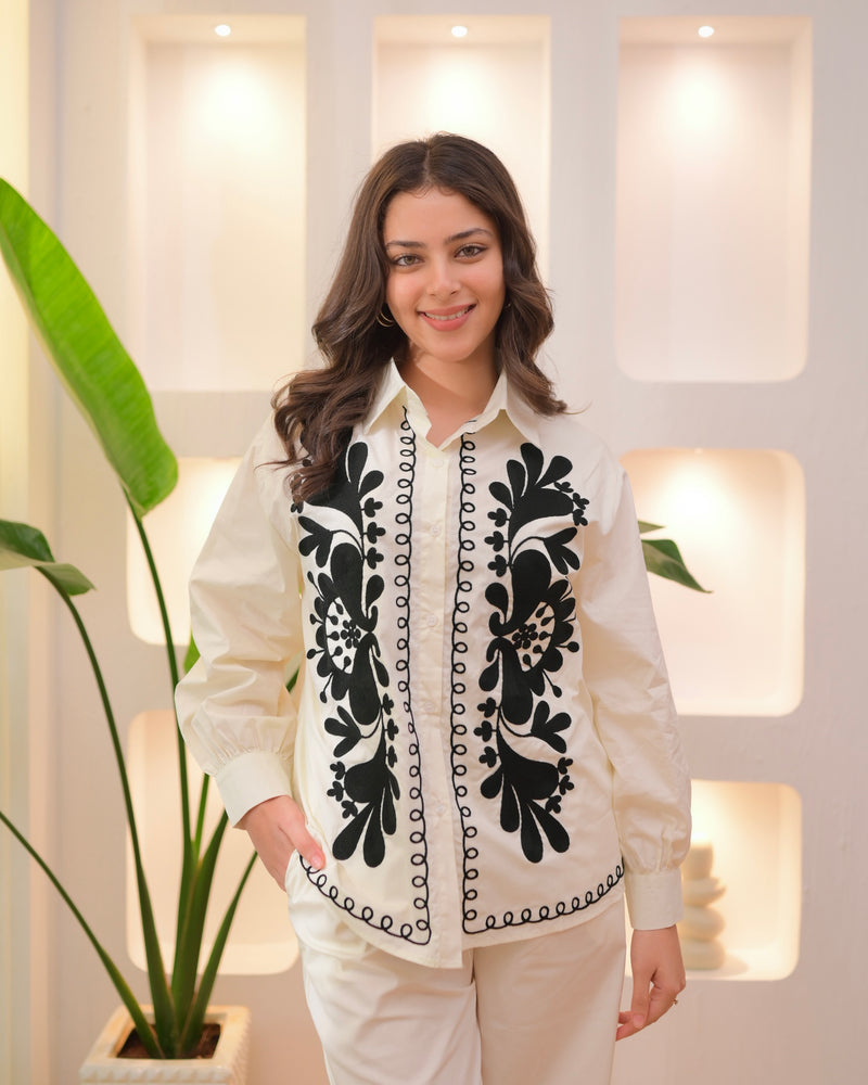 White Classic Threadwork Premium Cotton Co-ord