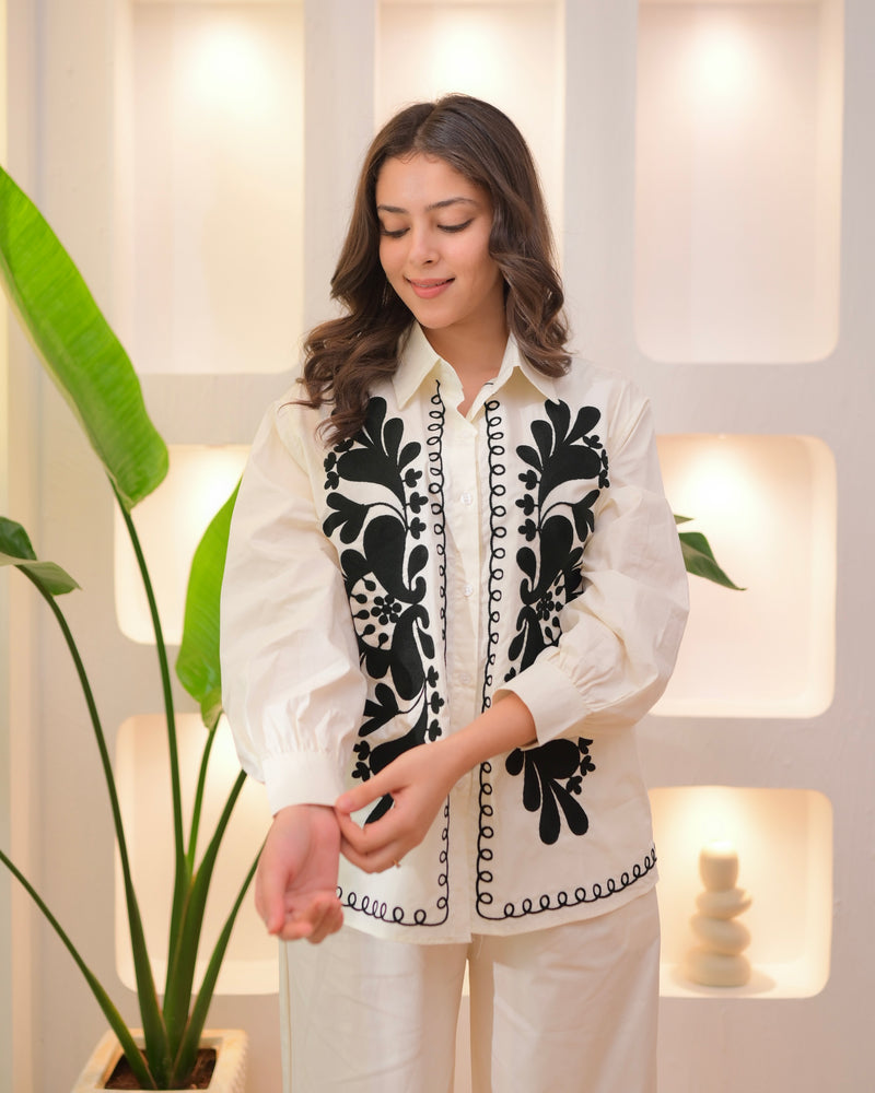 White Classic Threadwork Premium Cotton Co-ord