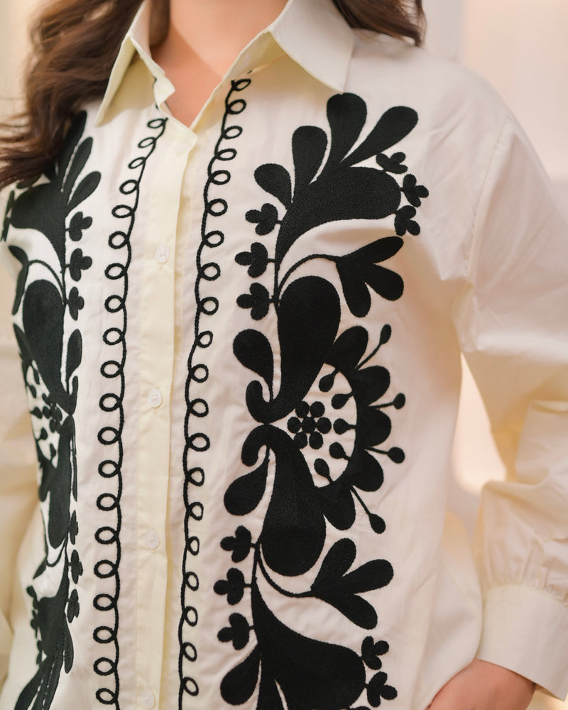 White Classic Threadwork Premium Cotton Co-ord