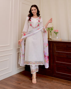Ivory Applique Work Festive Suit