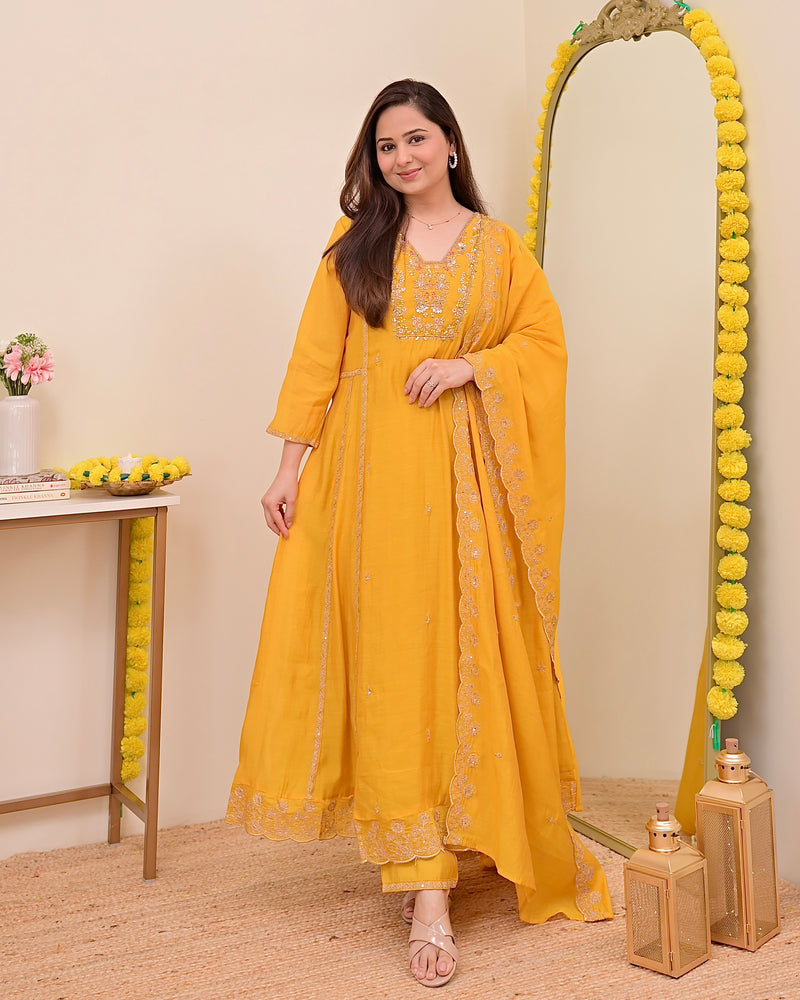 Sunhera Noor Handwork Mul Chanderi A Line Suit