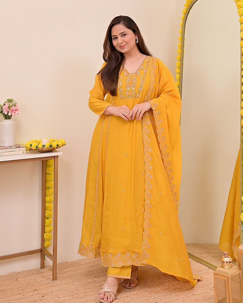 Sunhera Noor Handwork Mul Chanderi A Line Suit