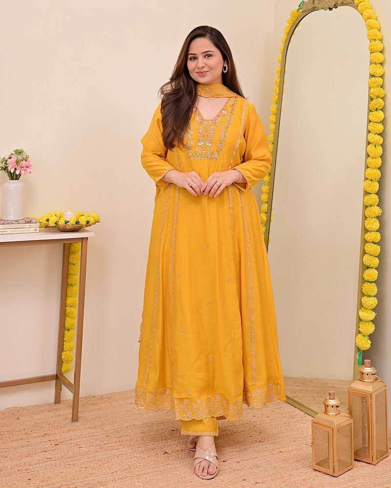 Sunhera Noor Handwork Mul Chanderi A Line Suit