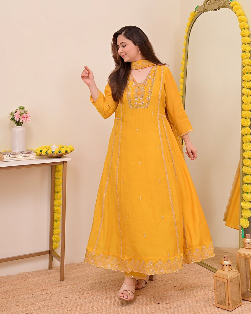 Sunhera Noor Handwork Mul Chanderi A Line Suit