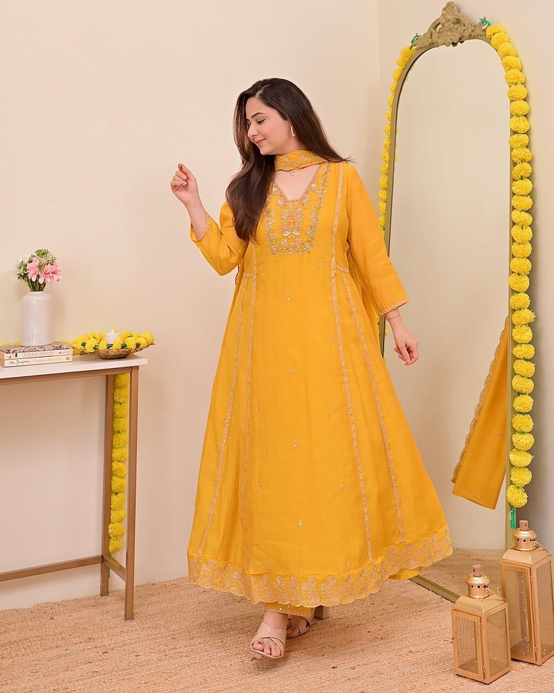 Sunhera Noor Handwork Mul Chanderi A Line Suit