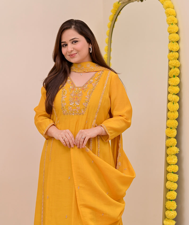 Sunhera Noor Handwork Mul Chanderi A Line Suit