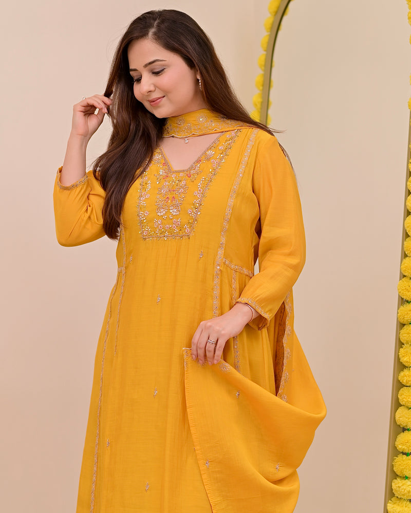 Sunhera Noor Handwork Mul Chanderi A Line Suit