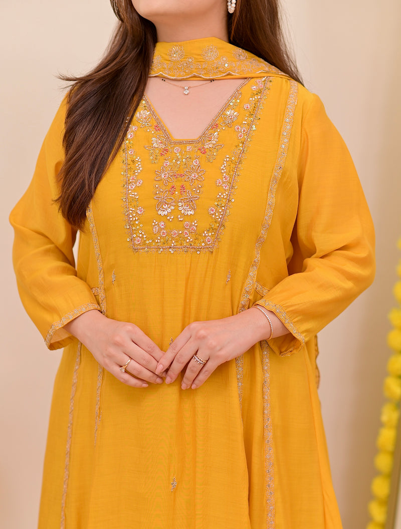 Sunhera Noor Handwork Mul Chanderi A Line Suit