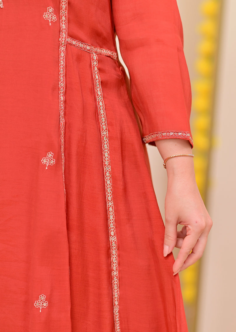 Tangerine Noor Handwork Mul Chanderi A Line Suit