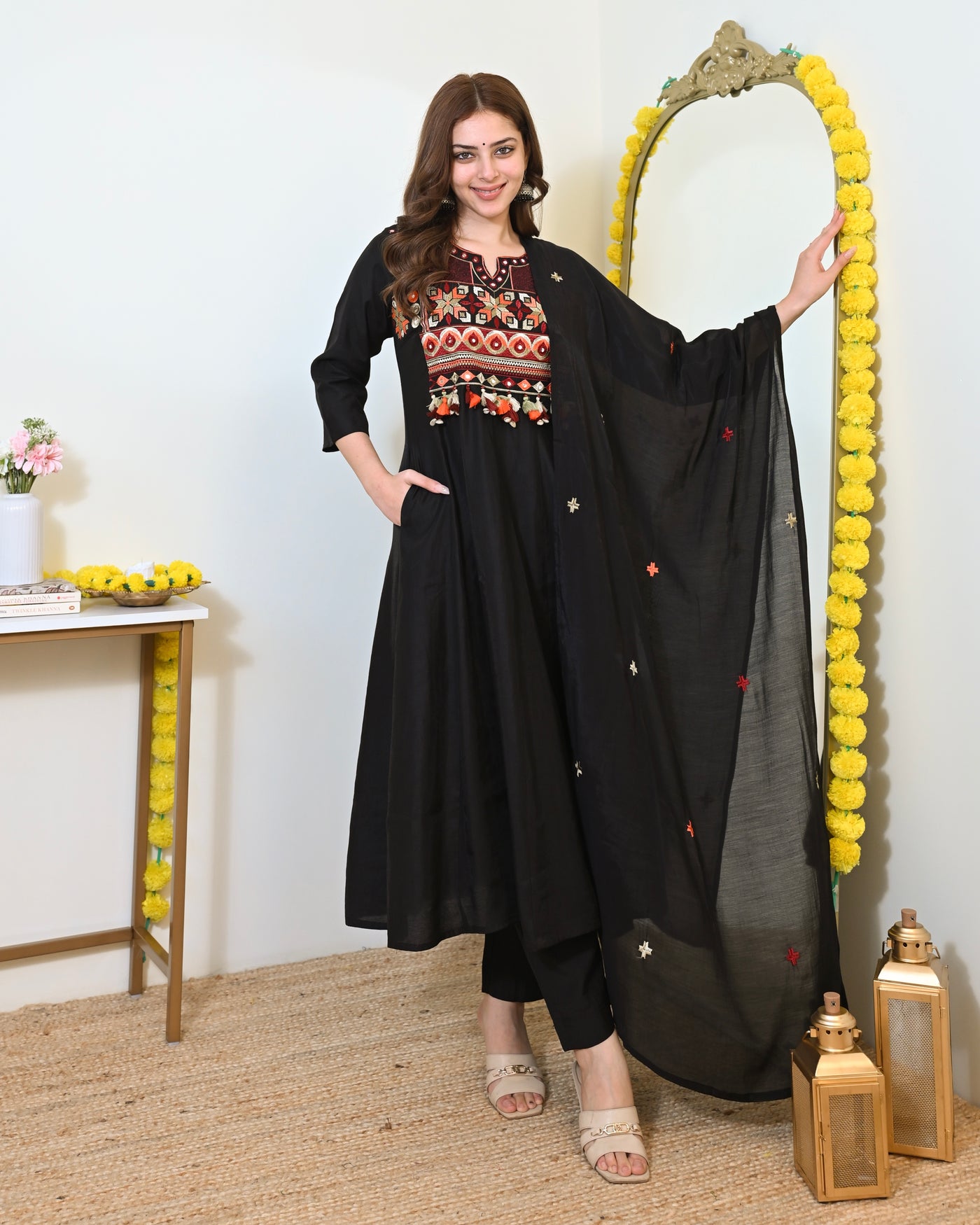 Blackloom Threadwork A Line Muslin Suit