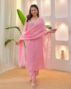 Baby Pink Lucknowi Organza Suit