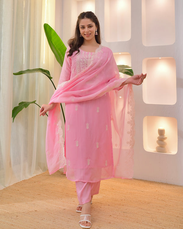 Baby Pink Lucknowi Organza Suit