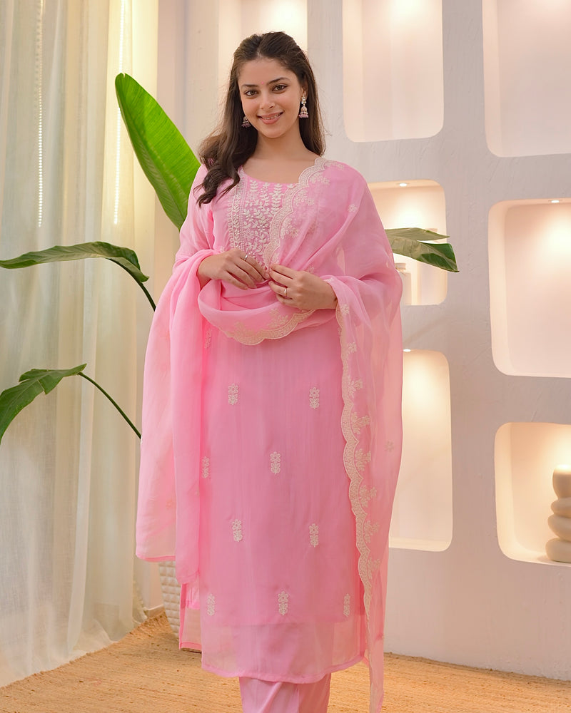 Baby Pink Lucknowi Organza Suit