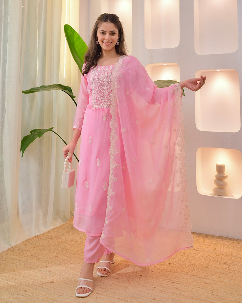 Baby Pink Lucknowi Organza Suit