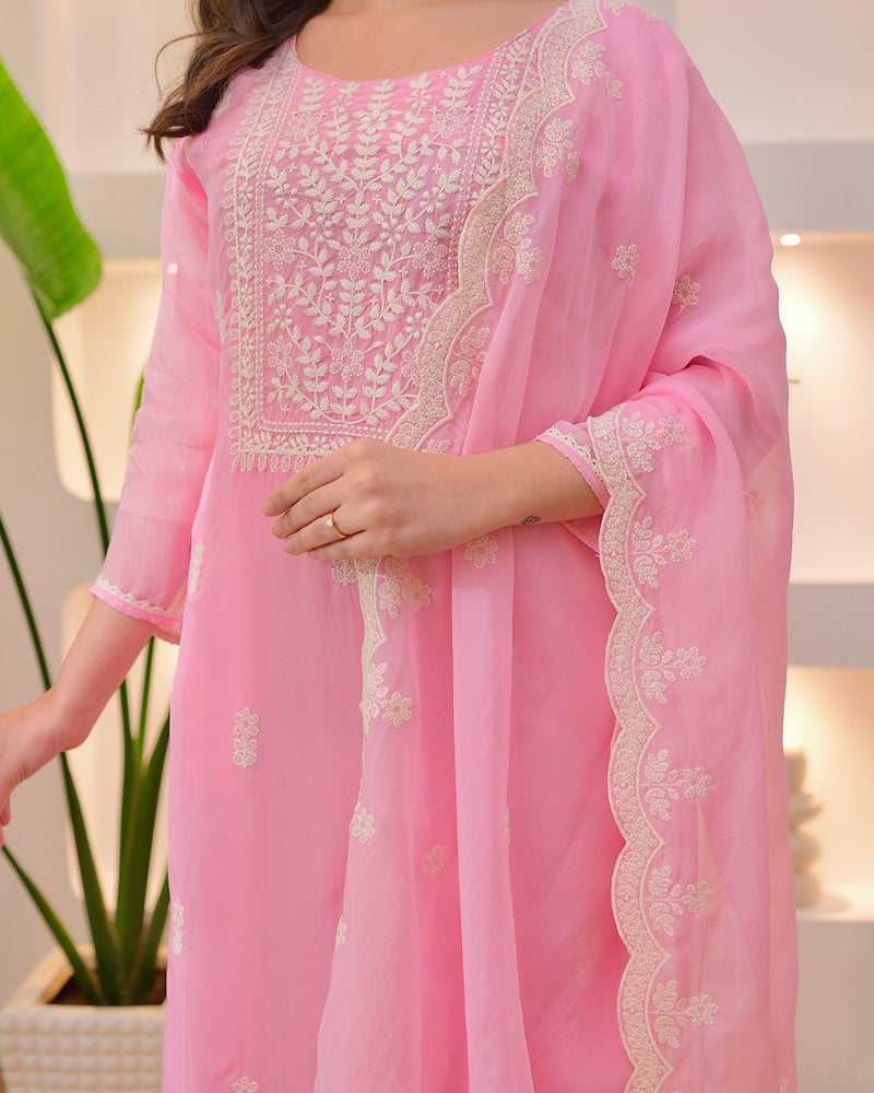 Baby Pink Lucknowi Organza Suit