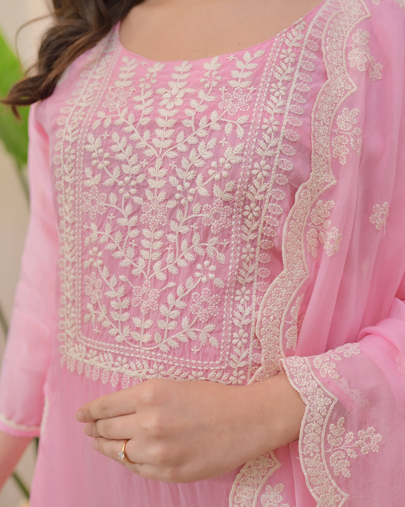 Baby Pink Lucknowi Organza Suit