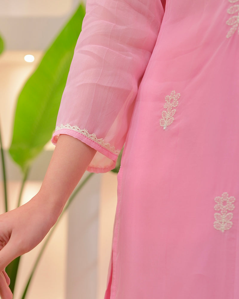 Baby Pink Lucknowi Organza Suit