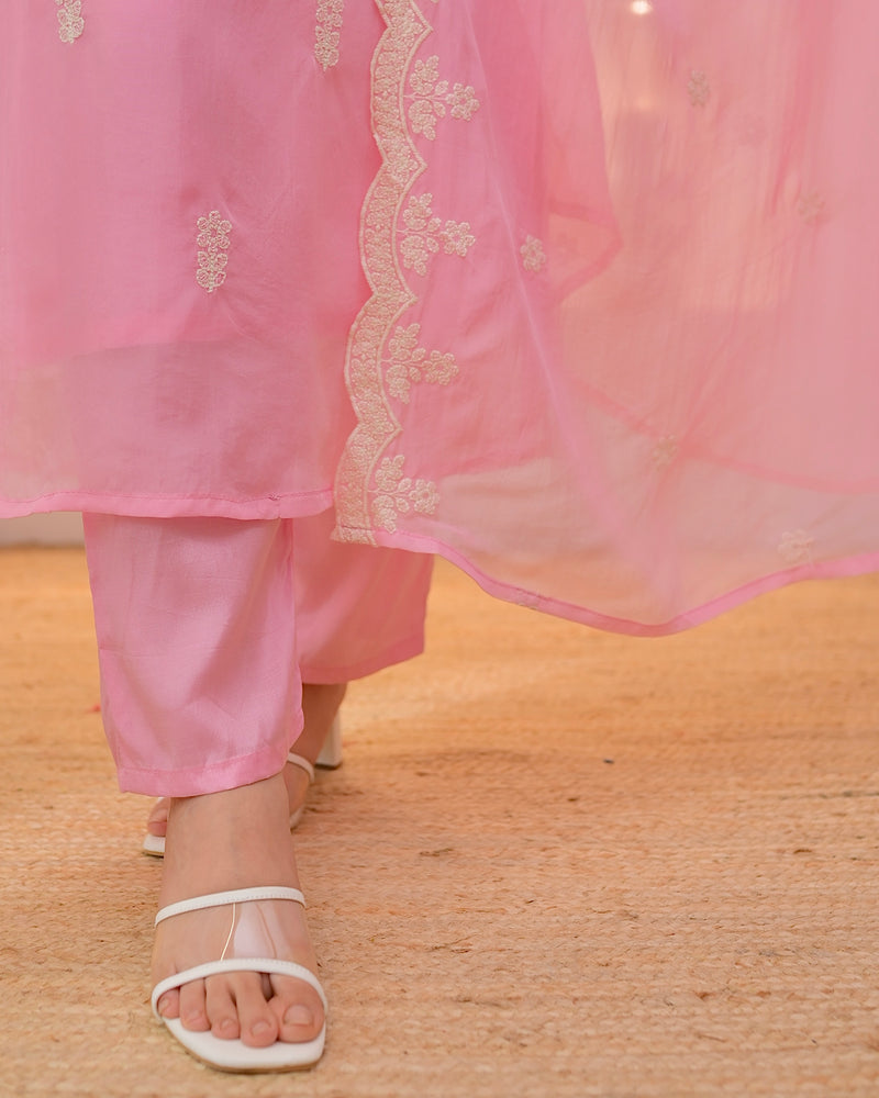 Baby Pink Lucknowi Organza Suit