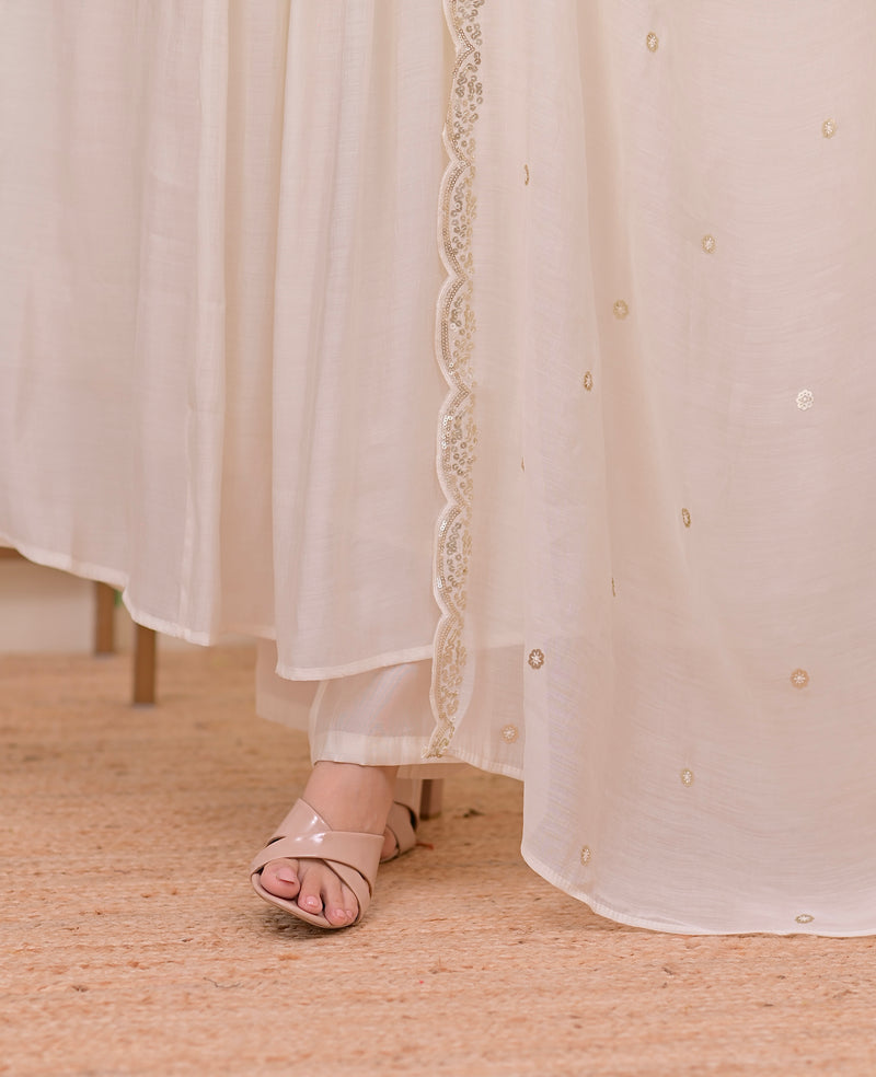 Pearl Noor Handwork Mul Chanderi A Line Suit