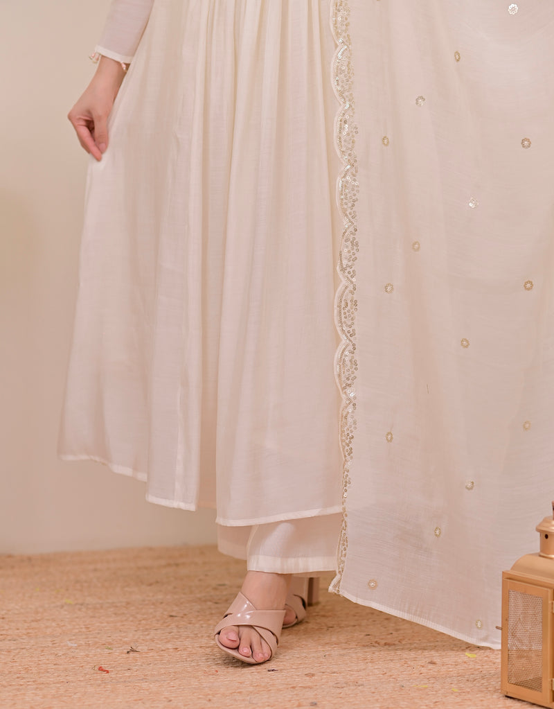 Pearl Noor Handwork Mul Chanderi A Line Suit