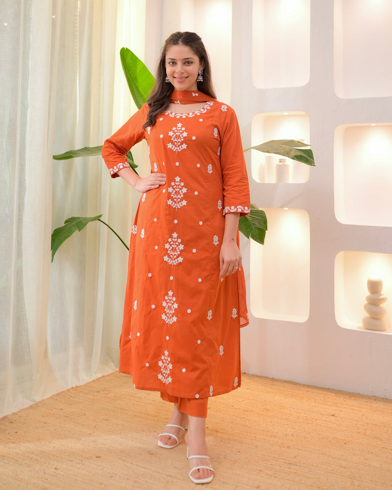 Rust Threadwork A Line Cotton Suit
