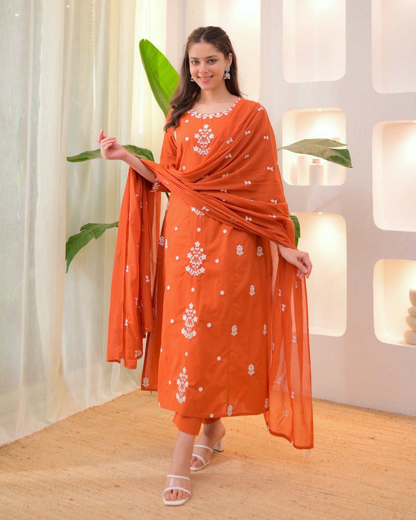 Rust Threadwork A Line Cotton Suit