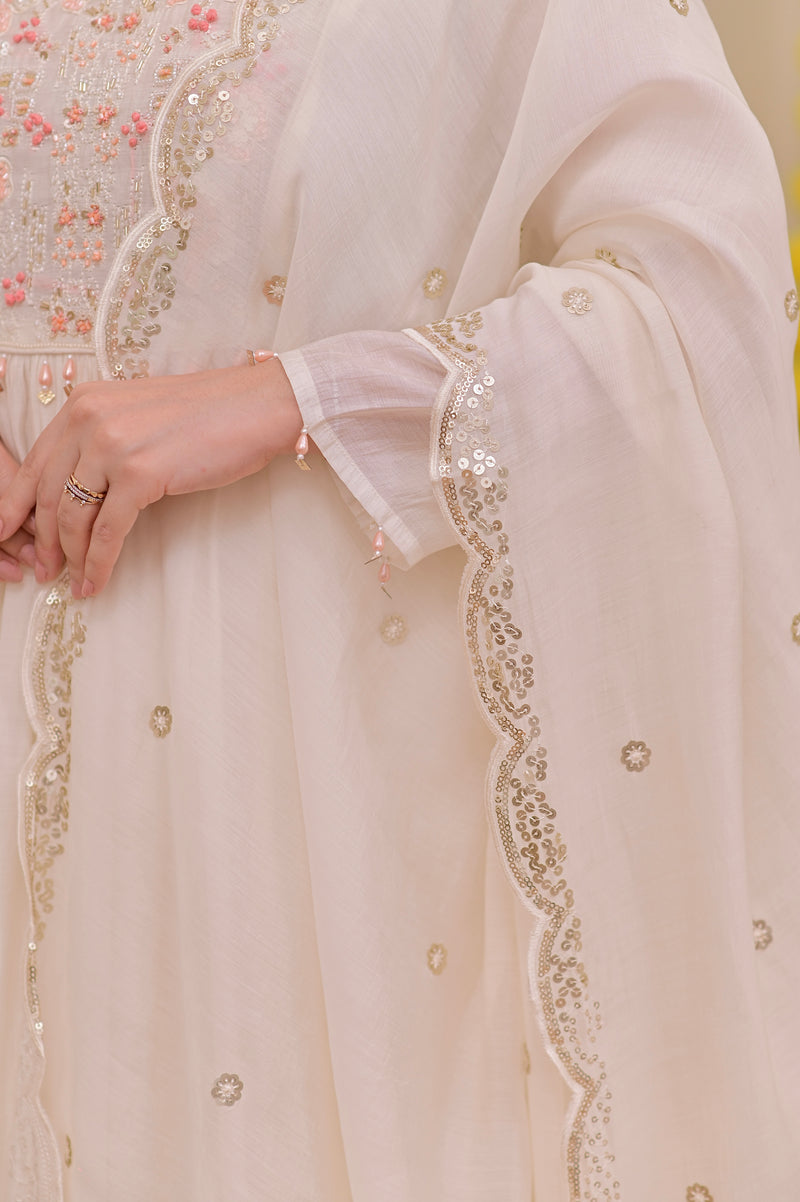 Pearl Noor Handwork Mul Chanderi A Line Suit