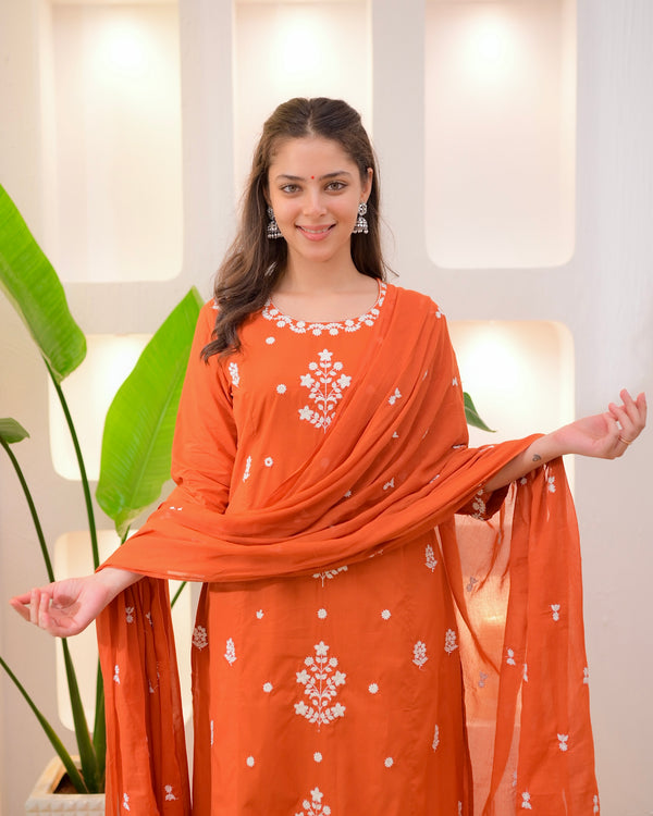 Rust Threadwork A Line Cotton Suit