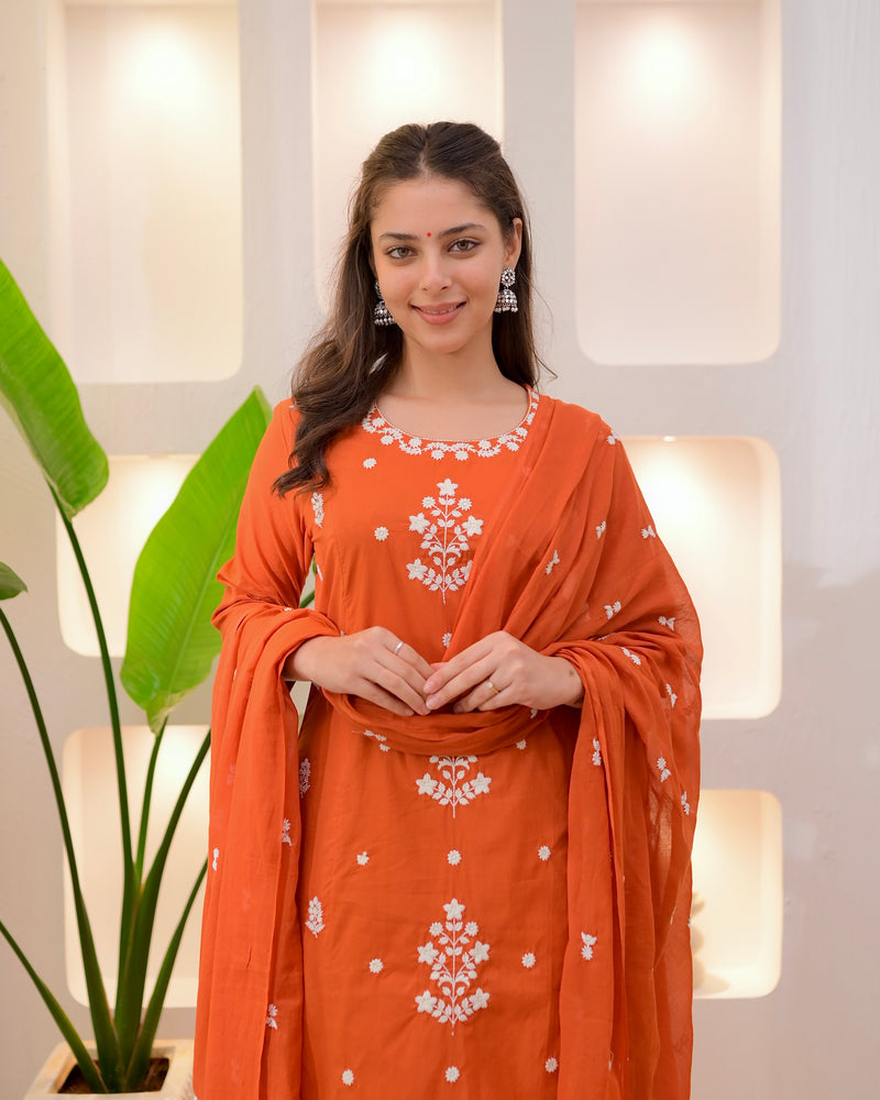 Rust Threadwork A Line Cotton Suit