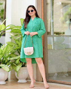 Forest Green Applique Premium Cotton Dress