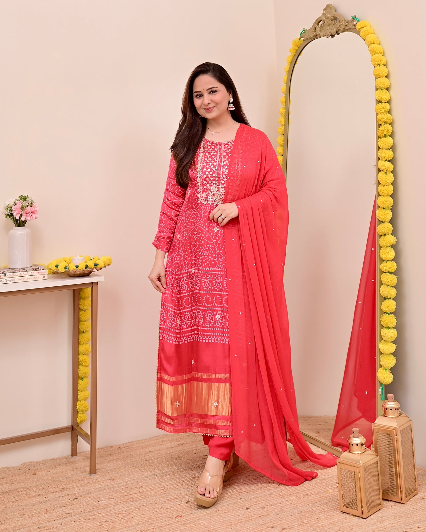 Red Gajji Silk Gotta Work Festive Suit