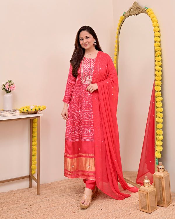 Red Gajji Silk Gotta Work Festive Suit
