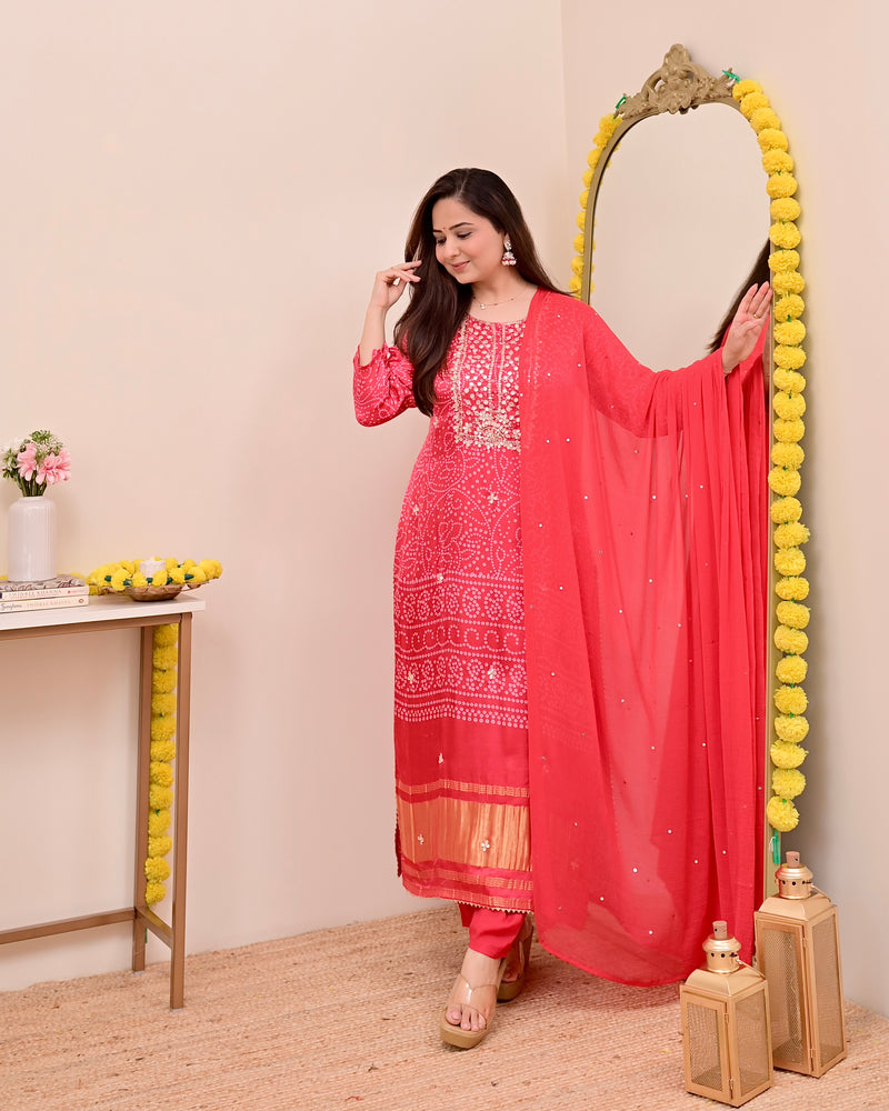 Red Gajji Silk Gotta Work Festive Suit